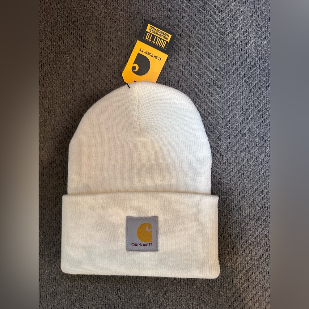 NWT Carhartt Cream Rib-Knit Cuffed Beanie